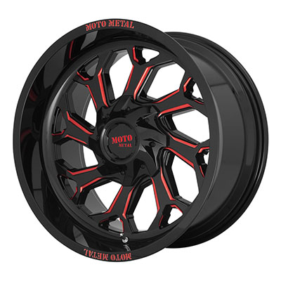 Moto Metal MO999 Wheel, 20x10 with 5 on 5.5 / 5 on 150 Bolt Pattern - Black / Milled / Red - MO99921086918N